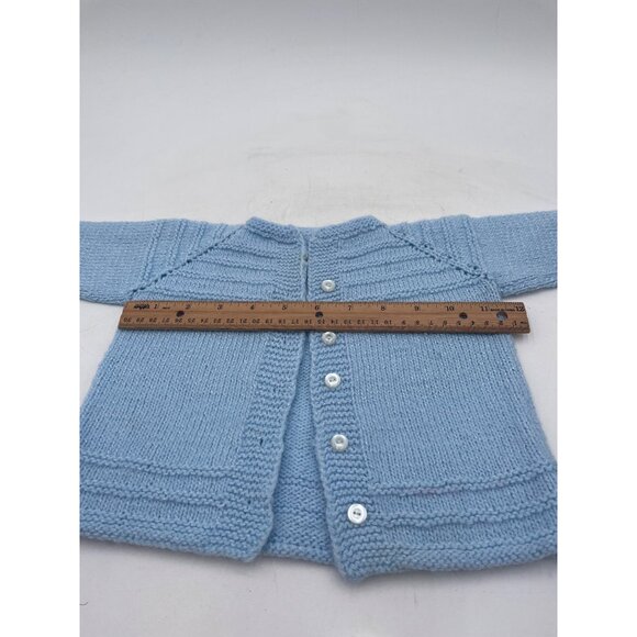 Handmade Baby Blue Knit Cardigan With Button Front Closure For Infants - Picture 4 of 5